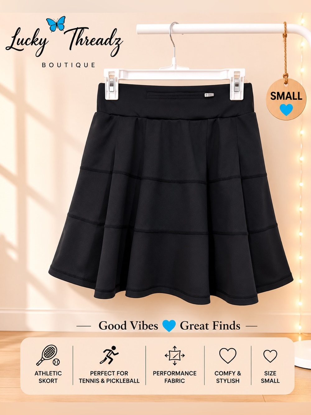 Black Athletic Tennis Pickleball Skort Small